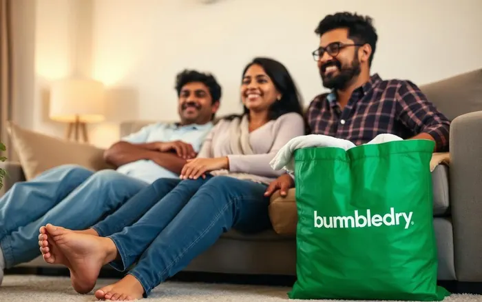 Relaxed family enjoying a laundry-free weekend with BumbleDry